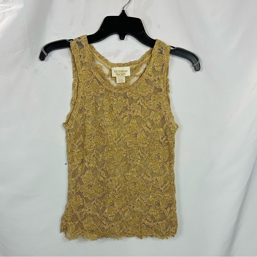 Vintage Gold label Victoria's Secret gold lace tank top size M